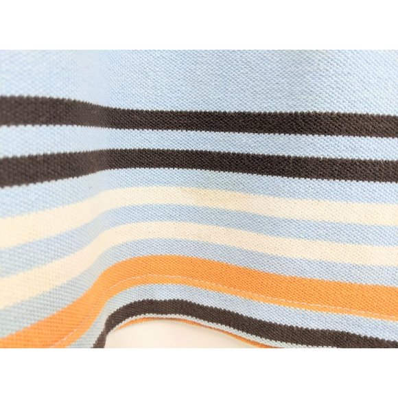 Vtg 1990s Bugle Boy Mens Blue Orange Brown White Striped Polo Henley Shirt Large - Picture 7 of 7